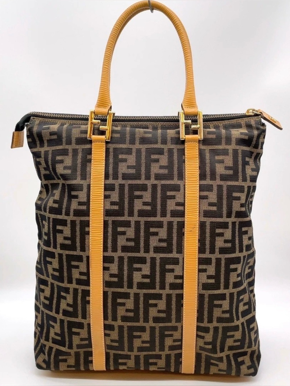 Fendi Brown FF ZUCCA Logo Tote & Leather Straps